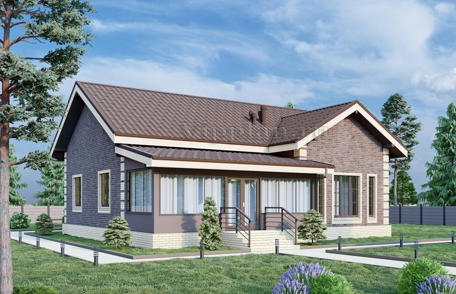 Одноэтажный дом с тремя спальнями и верандой